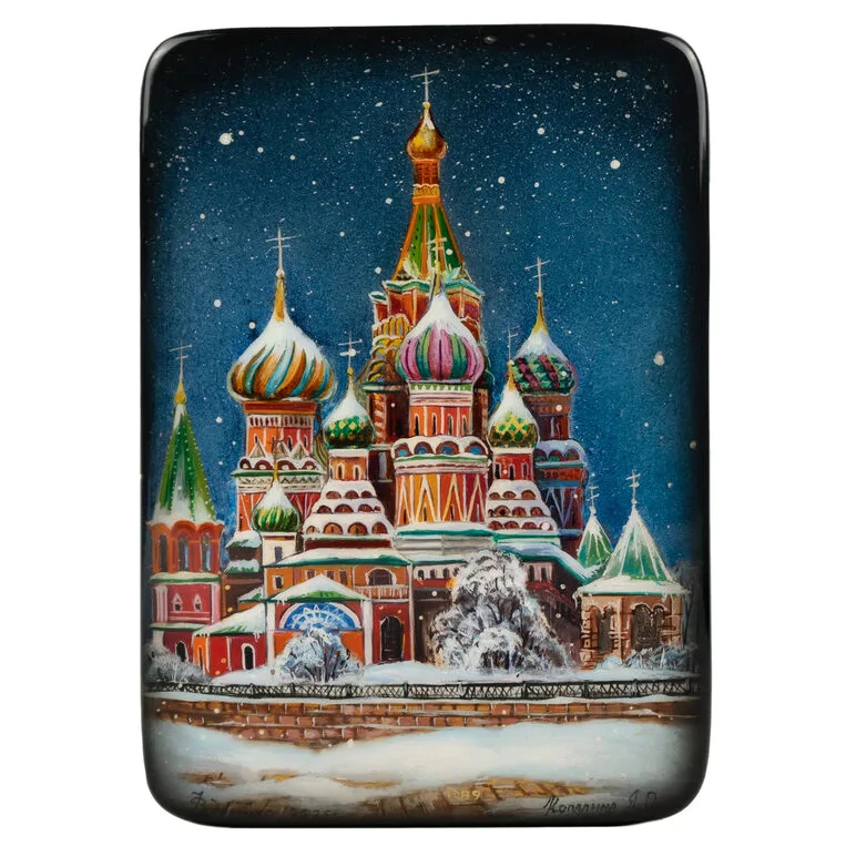 Шкатулка "Собор Василия Блаженного" Копалина, Федоскино