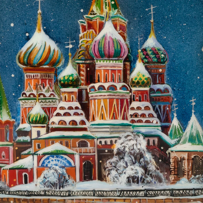 Шкатулка "Собор Василия Блаженного" Копалина, Федоскино