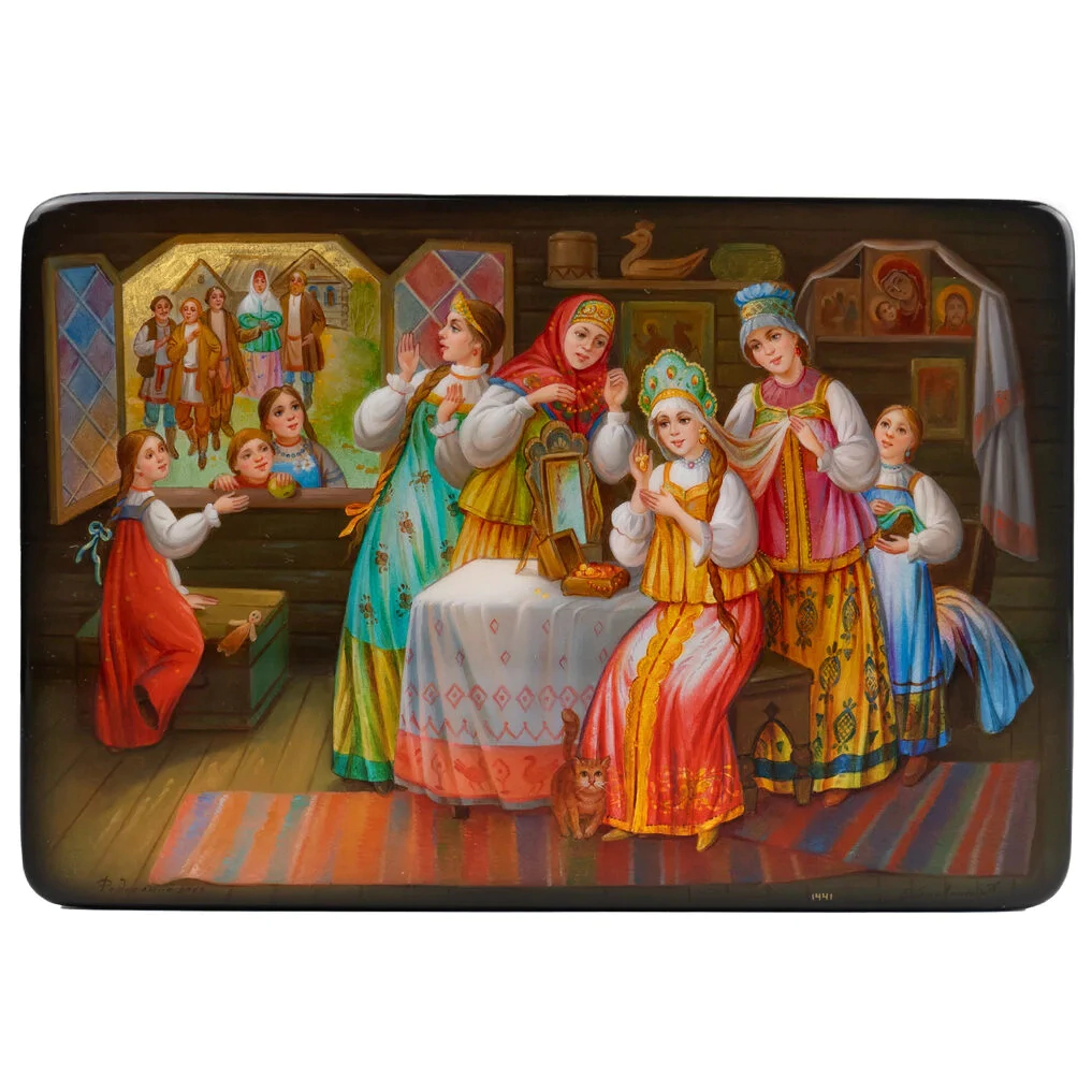 Шкатулка "Невеста" Бобровник, Федоскино