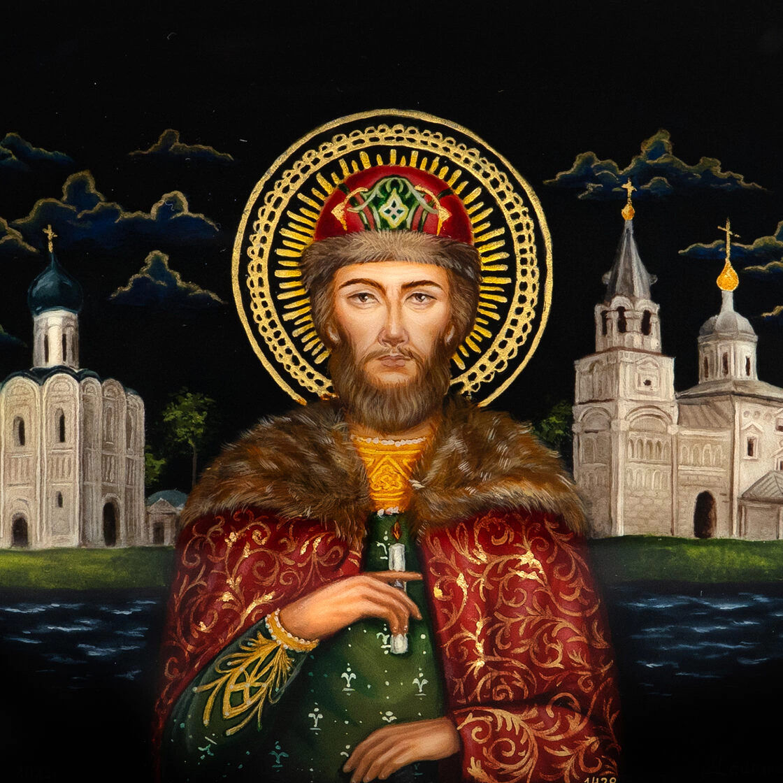 Шкатулка "Андрей Боголюбский" Дешина, Федоскино