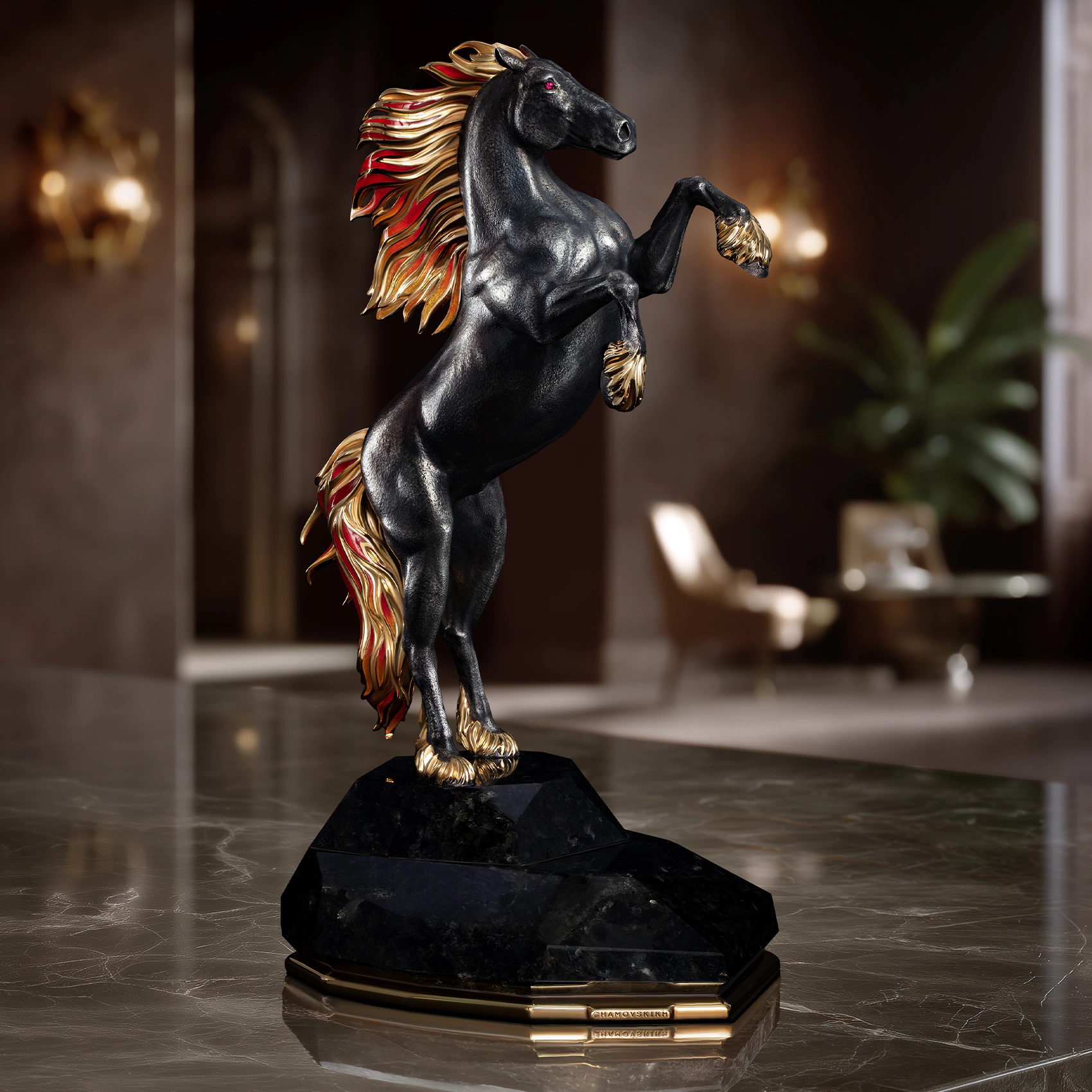 Silver table sculpture "Fire-maned Horse"