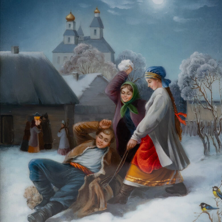 Шкатулка "Колядки" Беловодова, Федоскино