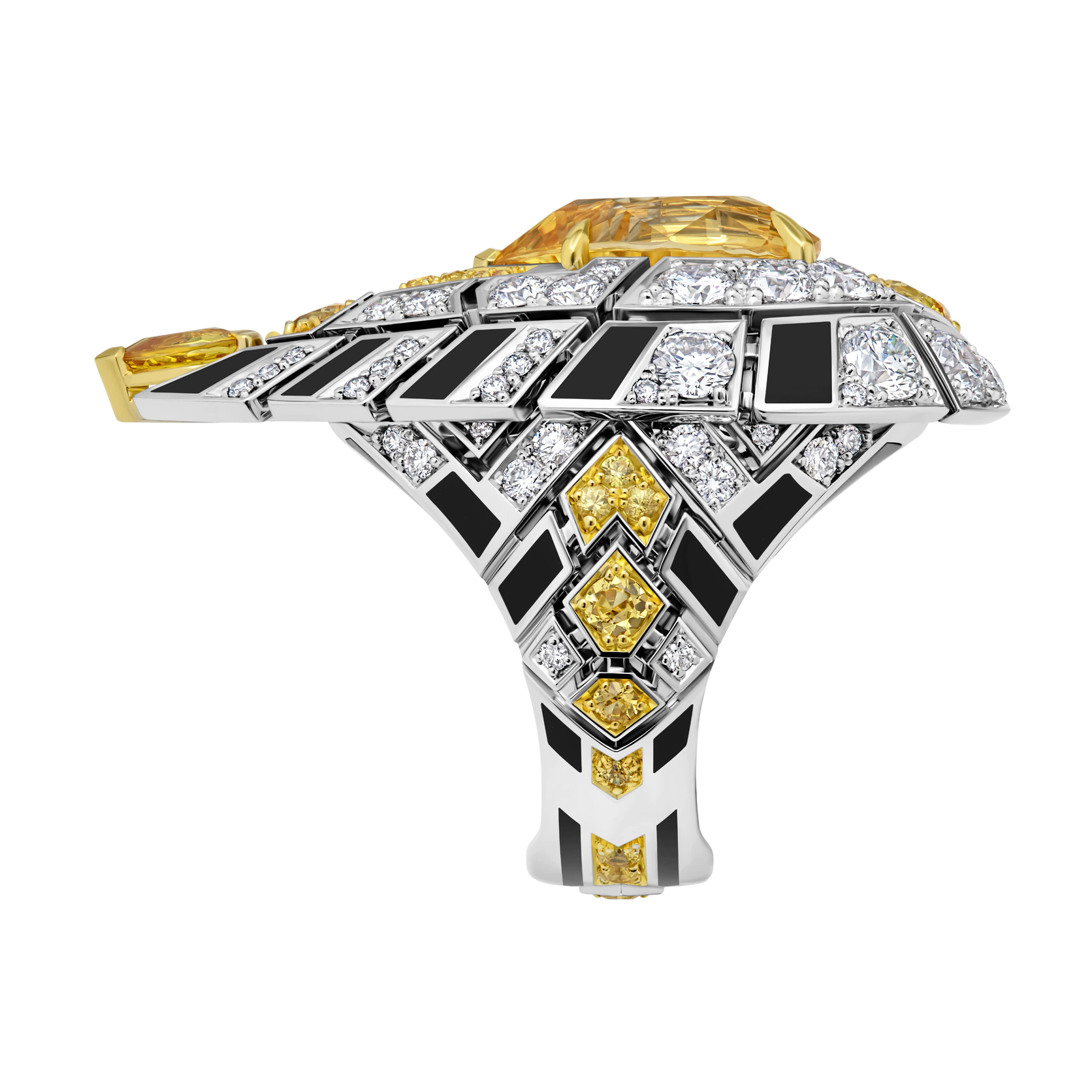 Кольцо с желтыми сапфирами и бриллиантами "Мерлион"