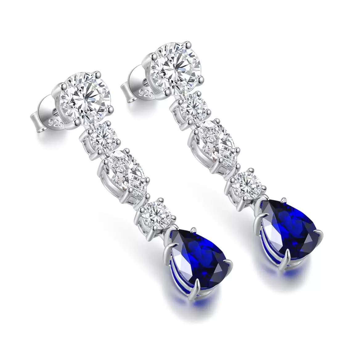 Серьги из серебра с синтетическими сапфирами