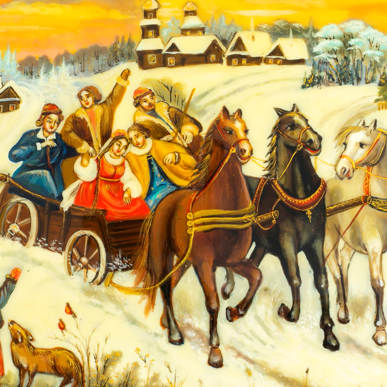 Шкатулка "Свадебная тройка" Белова, Палех