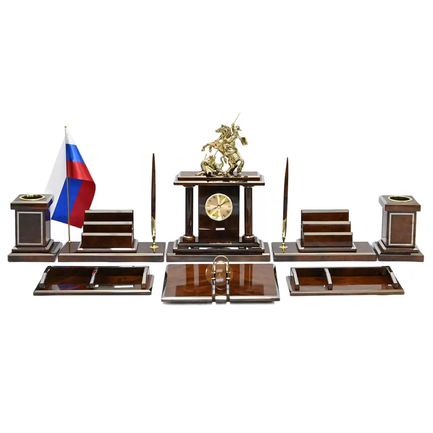 Настольный набор из обсидиана "Георгий Победоносец"
