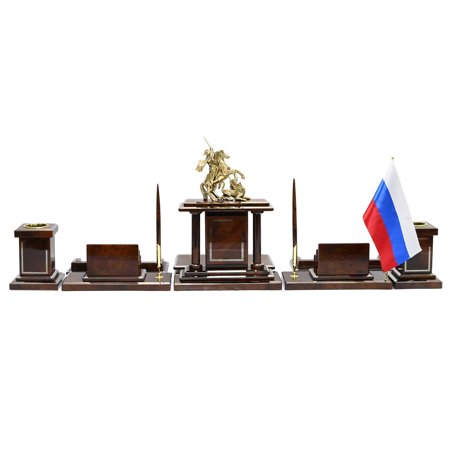 Настольный набор из обсидиана "Георгий Победоносец"