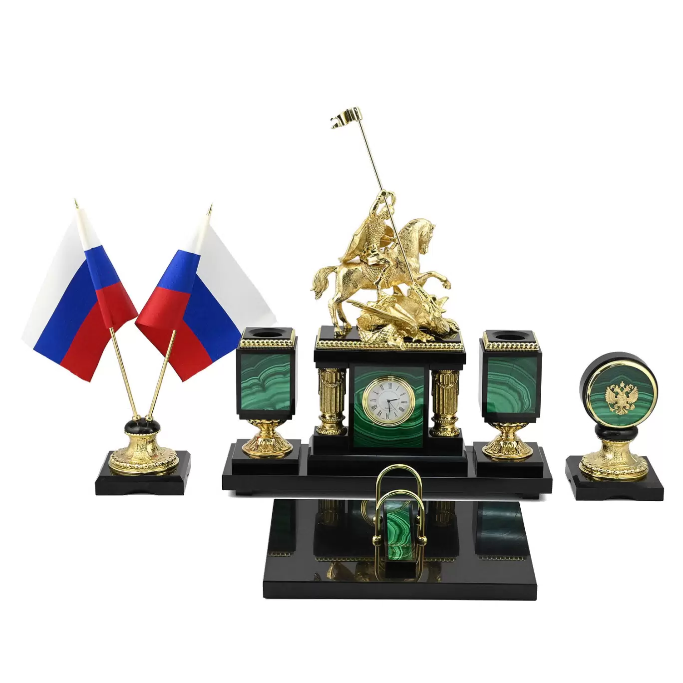 Настольный набор из малахита "Георгий Победоносец"