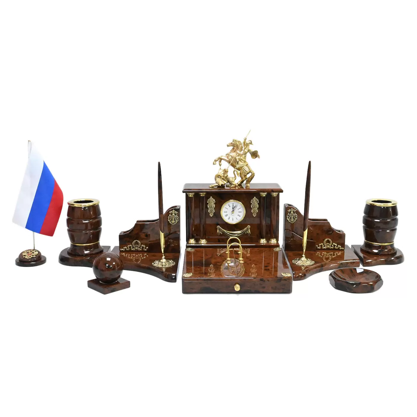 Настольный набор из обсидиана "Георгий Победоносец"
