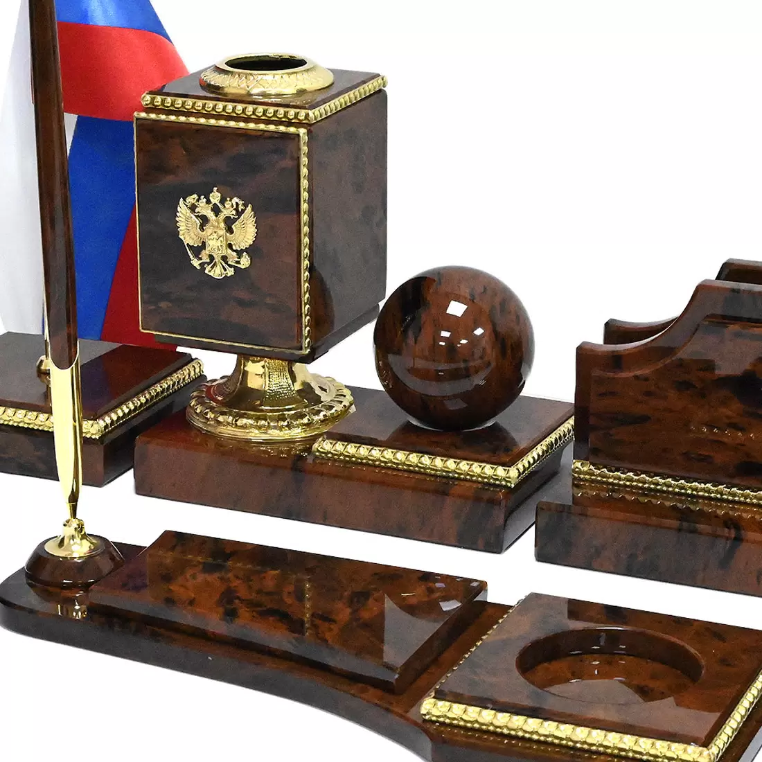 Настольный набор из обсидиана "Дипломат"