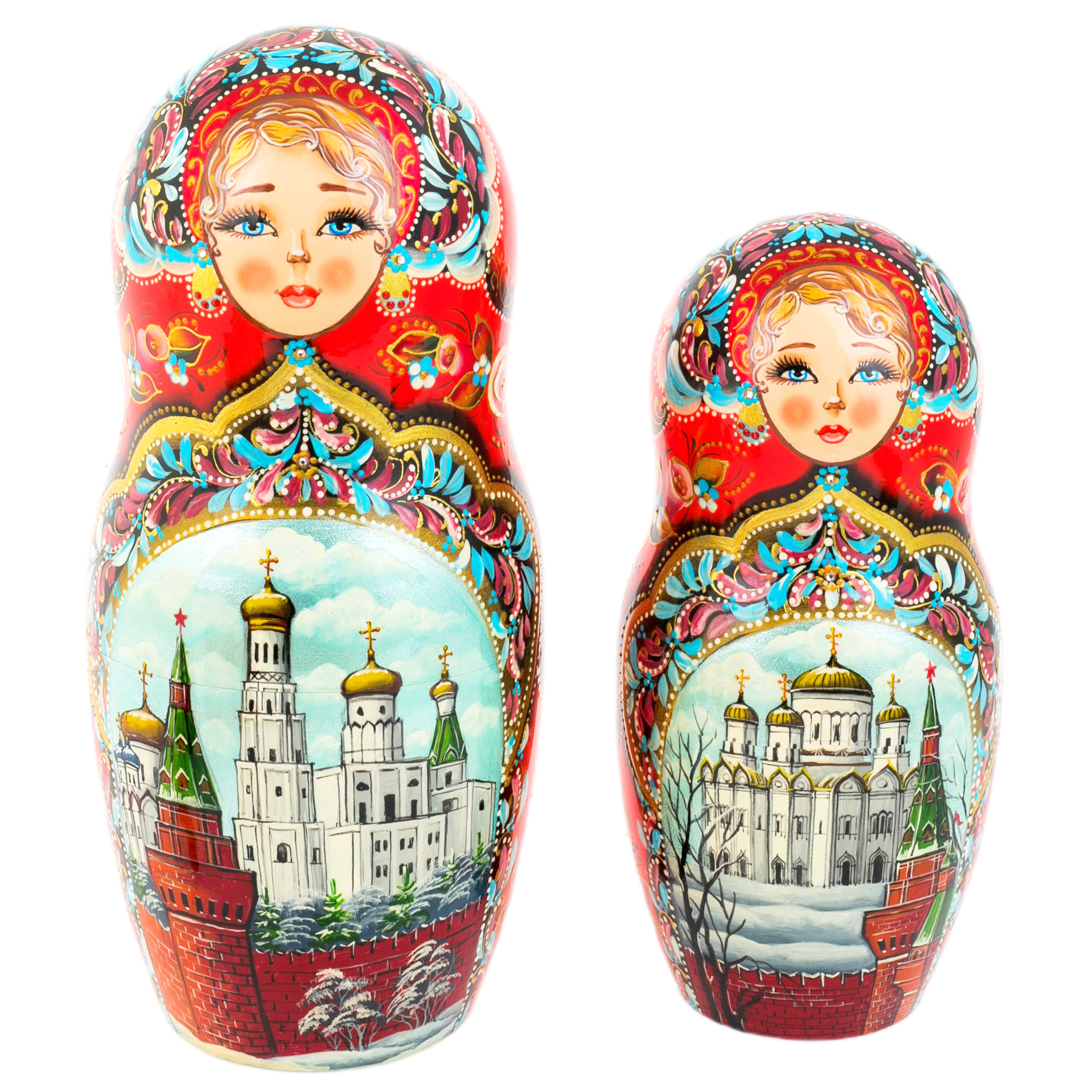 Матрешка на 10 мест "Букет. Зимняя Москва" 32 см