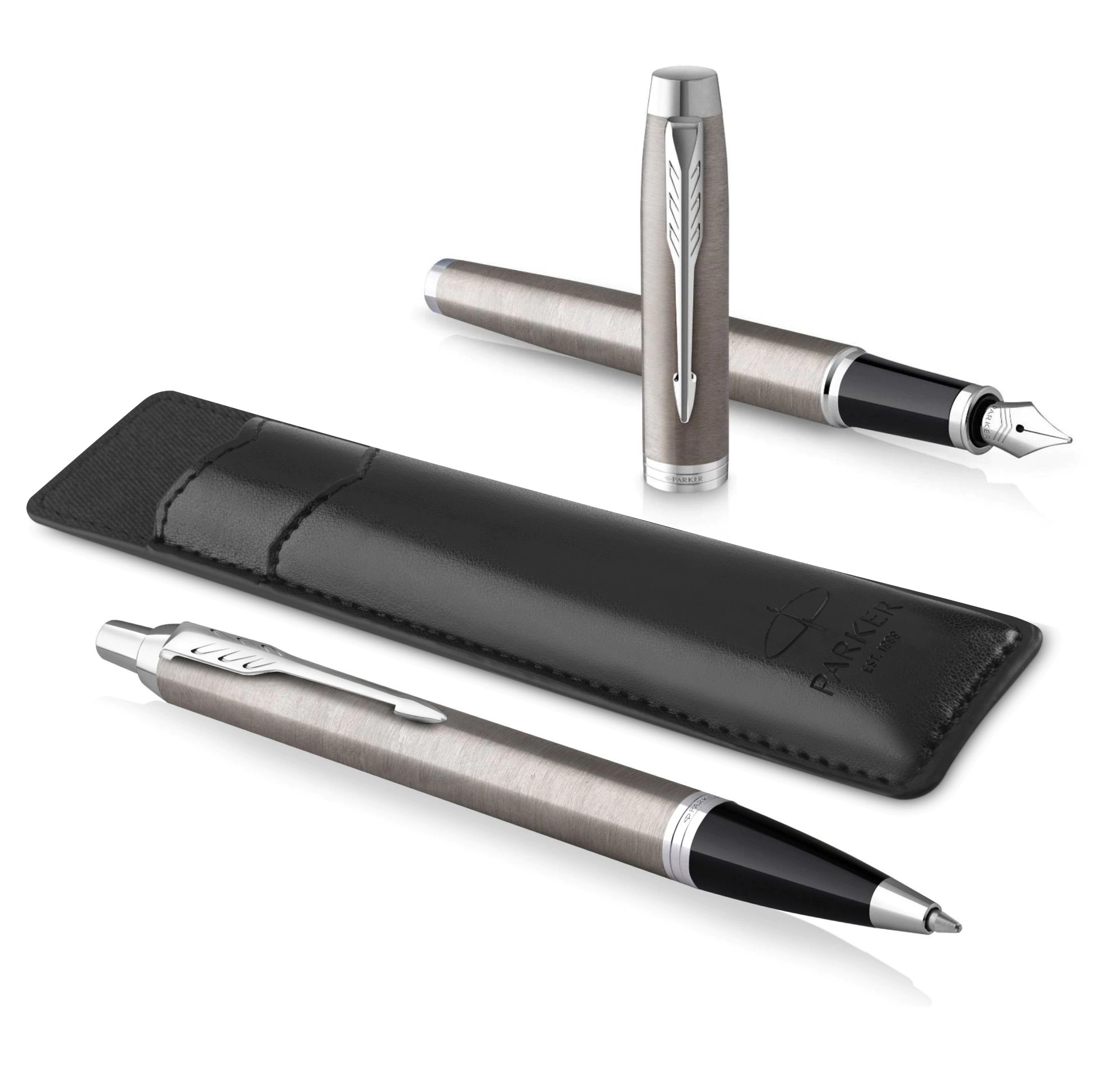 Набор перьевой и шариковой ручки Parker IM Stainless Steel CT с чехлом