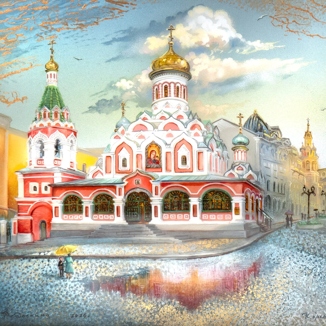 Шкатулка "Москва. Казанский собор" Корсакова, Федоскино