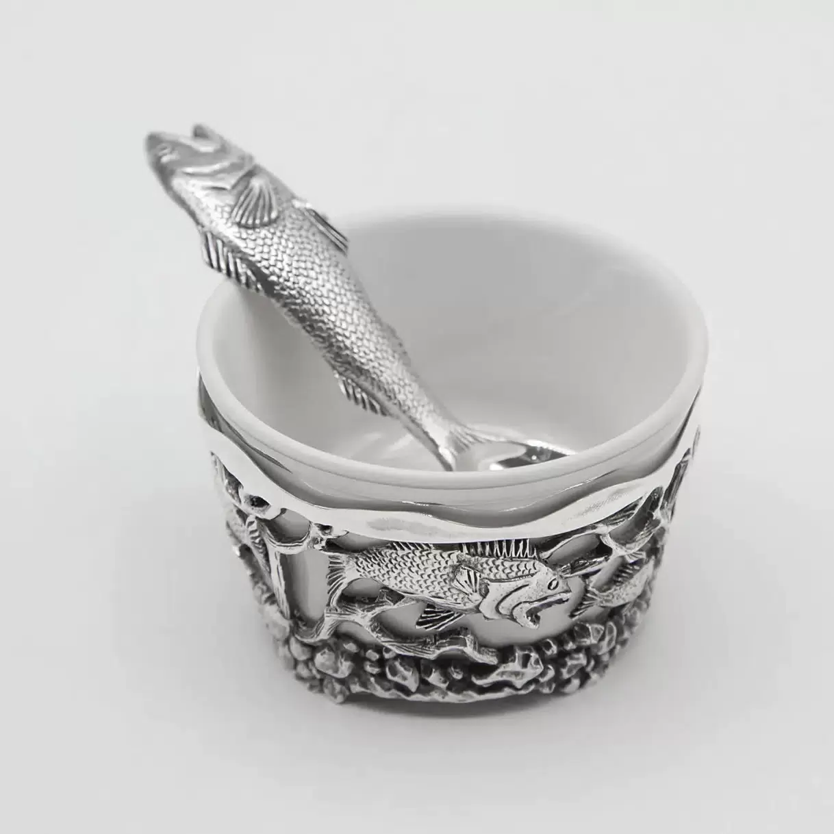 Серебряный набор для специй "Рыба" с чернением