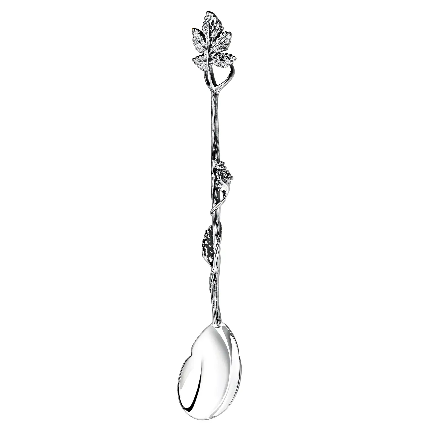 Набор кофейных чашек из серебра "Виноград" на 2 персоны, с ложками