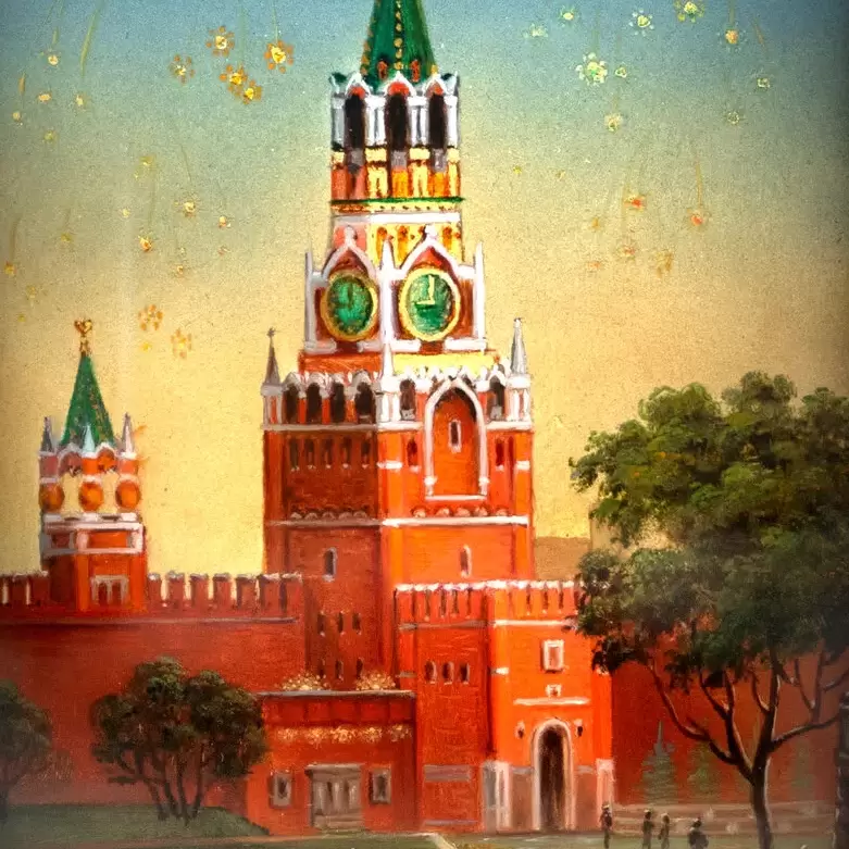 Шкатулка "Спасская башня" Киселева, Федоскино