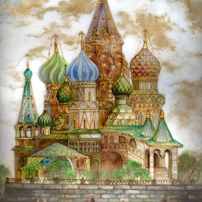 Шкатулка "Собор Василия Блаженного" Михалева, Федоскино