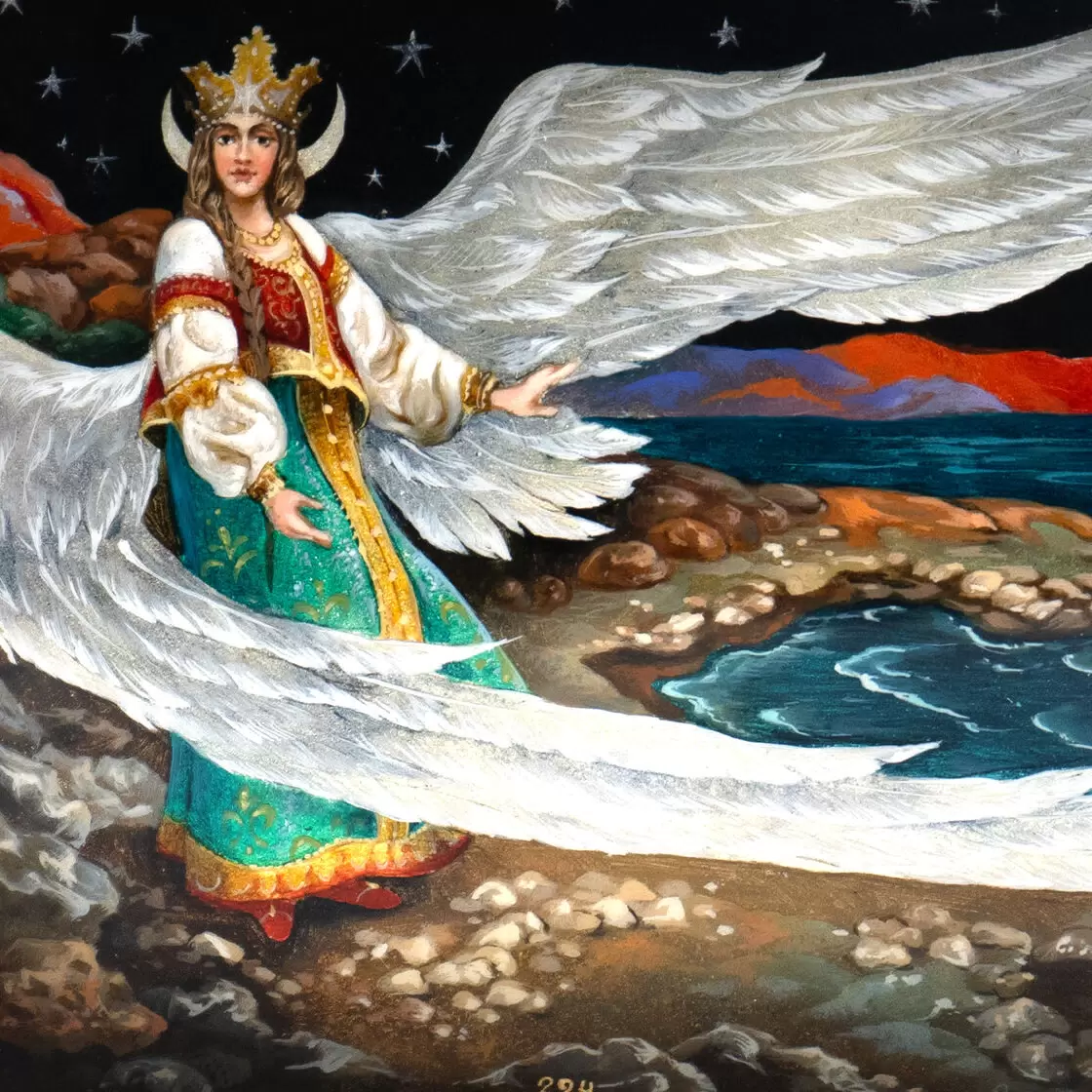 Шкатулка "Лебедь" Смирнова, Федоскино