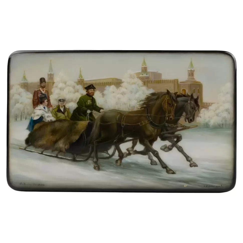 Шкатулка "Прогулка" Бурмистрова, Федоскино