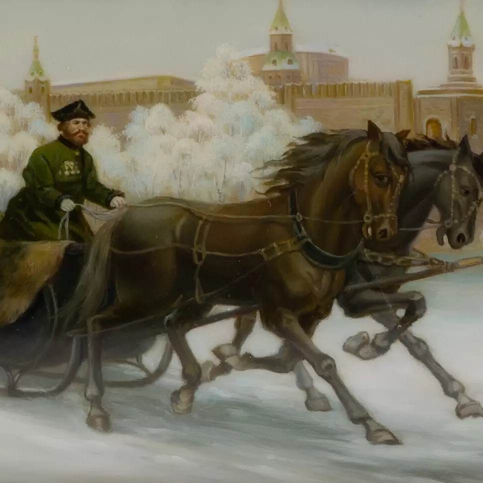 Шкатулка "Прогулка" Бурмистрова, Федоскино