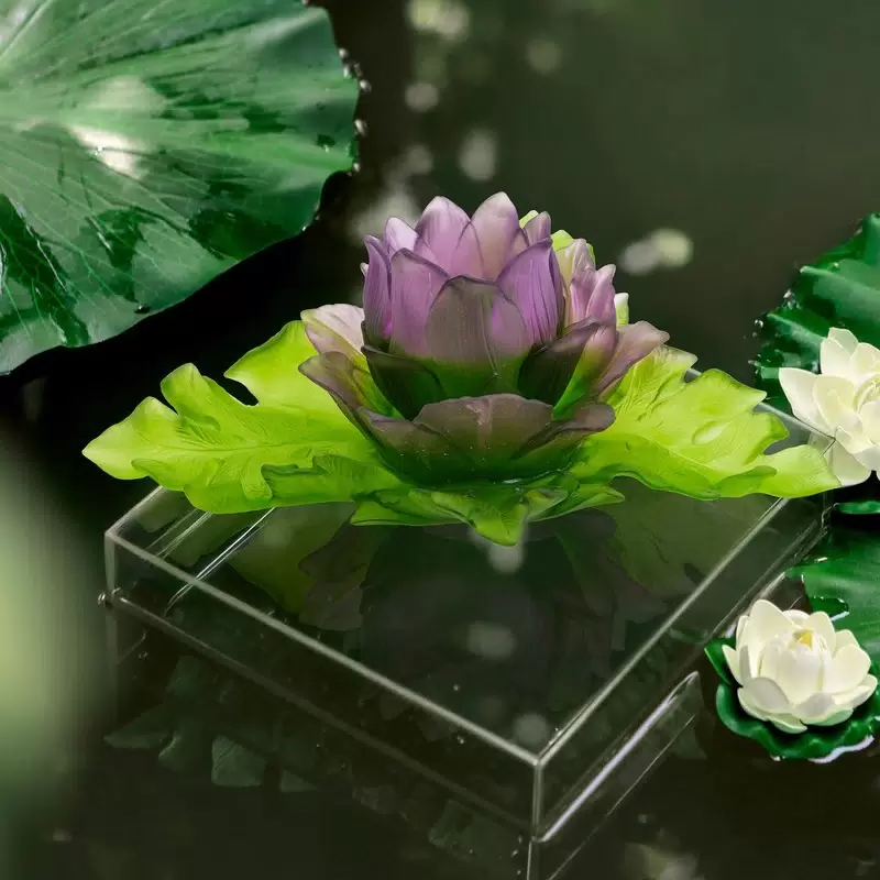 Хрустальное блюдо "Jardin de Lotus" фиолетово-зеленое