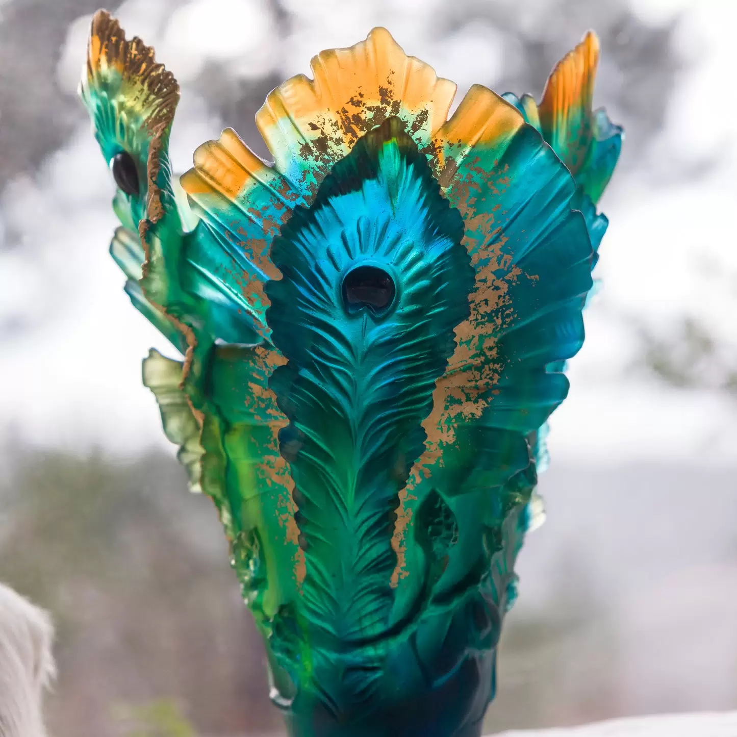 Хрустальная ваза "Fleur De Paon" 38.5 см, зеленая