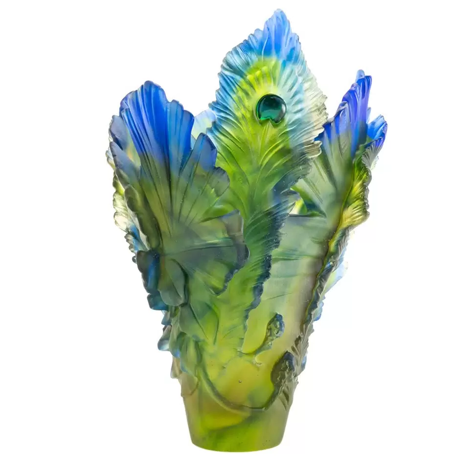 Хрустальная ваза "Fleur De Paon Exotique" 38.5 см, зеленая