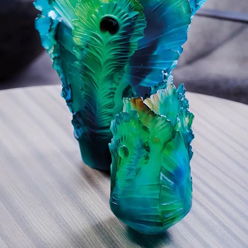 Хрустальная ваза "Fleur De Paon small" 19 см, зеленая