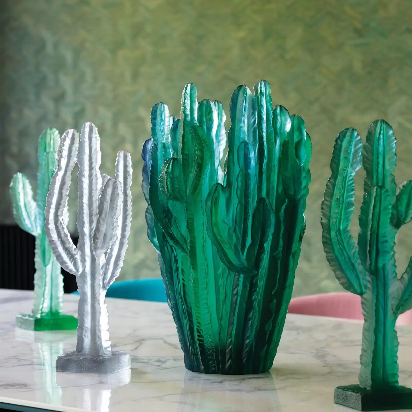 Хрустальная ваза "Jardin De Cactus" 41 см, зеленая