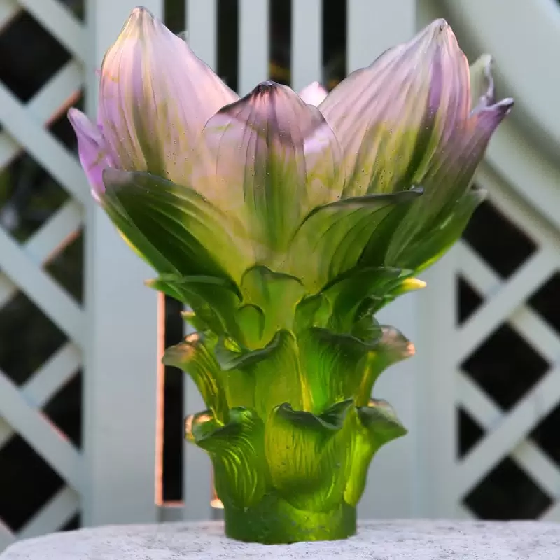 Хрустальная ваза "Large Jardin de Lotus" 35.5 см, зеленая