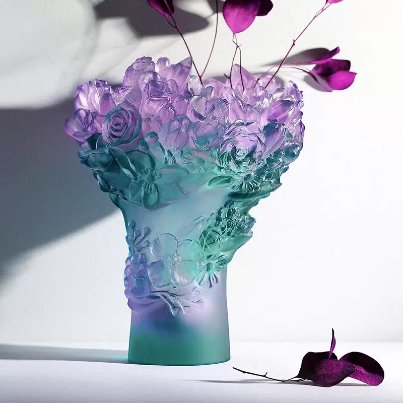 Хрустальная ваза "Sweet Garden" 29 см, розово-зеленая