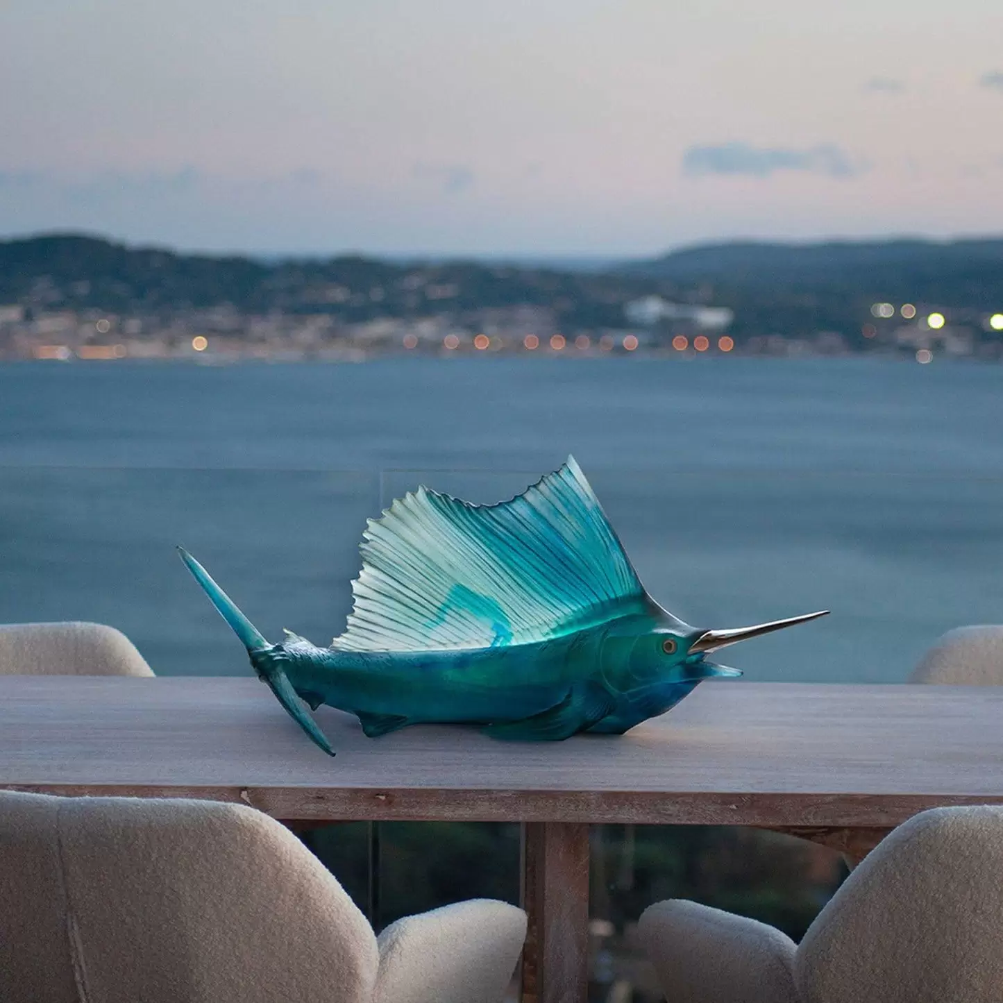 Хрустальная скульптура "Sailfish" голубая